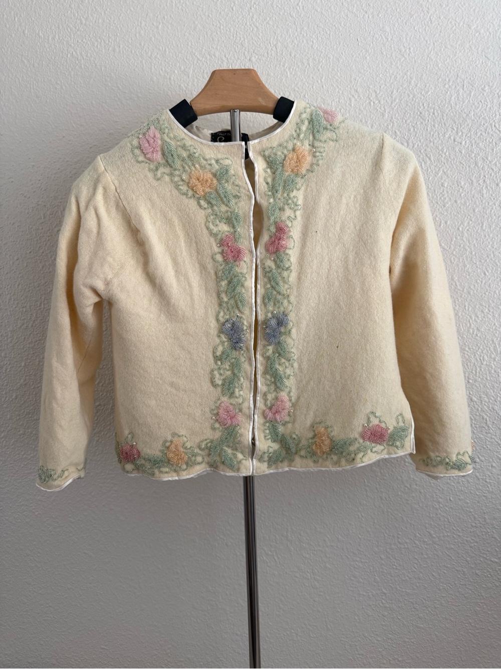 Embroidered Cream Floral Women's Cardigan Sweater